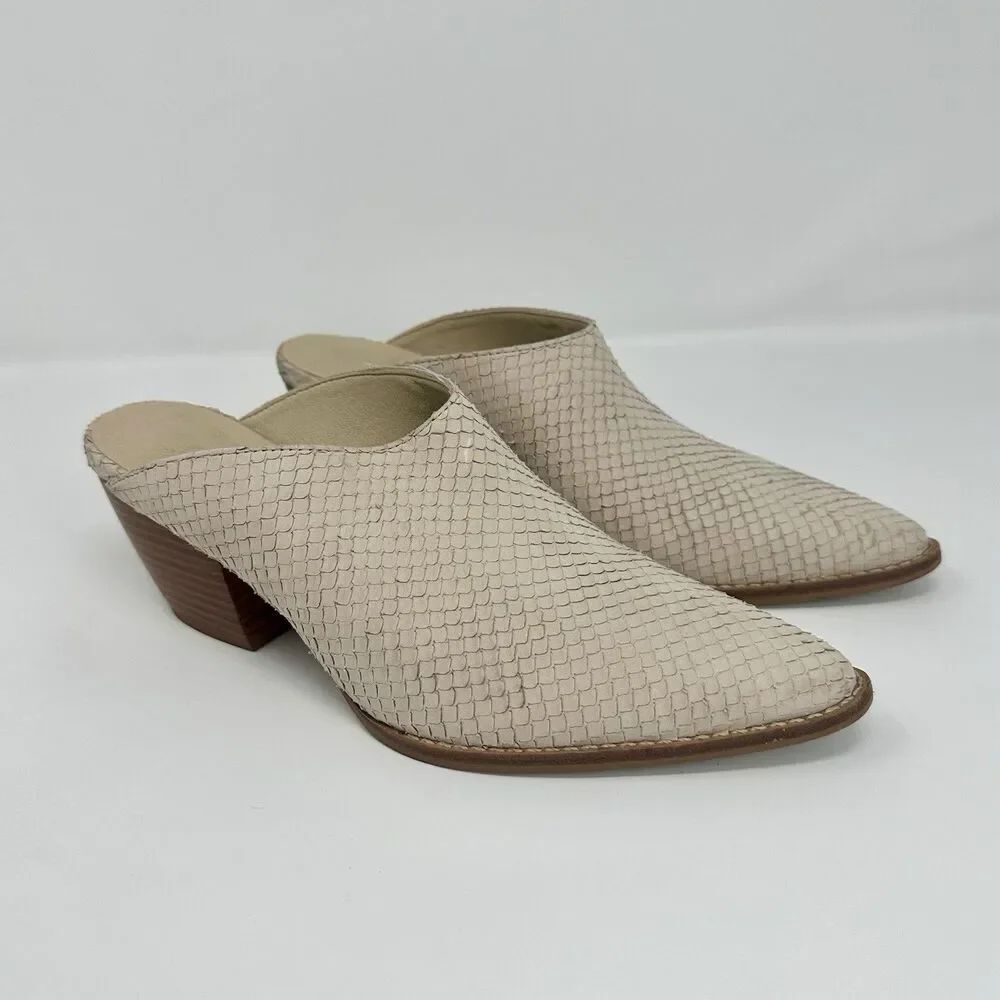 Matisse Cammy Leather Snake Embossed Mule Heels Women’s Size 6.5M Ivory Brazil